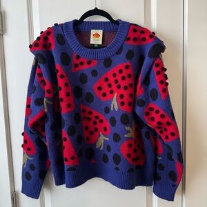 FARM Rio Berry Heart Vibrant Blue and Red Graphic Sweater